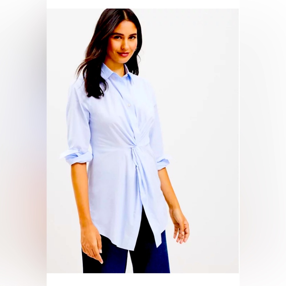 NWT Loft Women’s Pale Blue Tunic Shirt Sz 6 pit2pit 19” L 28” waist 15”